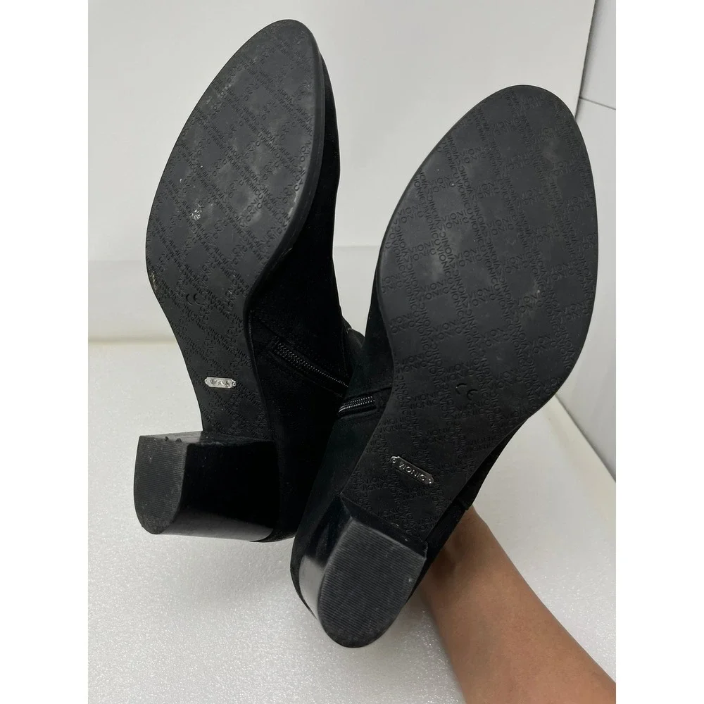 Vionic Windom Womens Size 11 Black Suede Western Ankle Boots Side Zip Block Heel